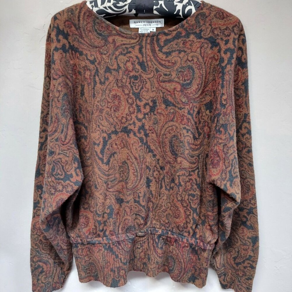 Nancy Johnson Petite Medium Lambswool Blend Paisley Batwing Knitwear Sweater